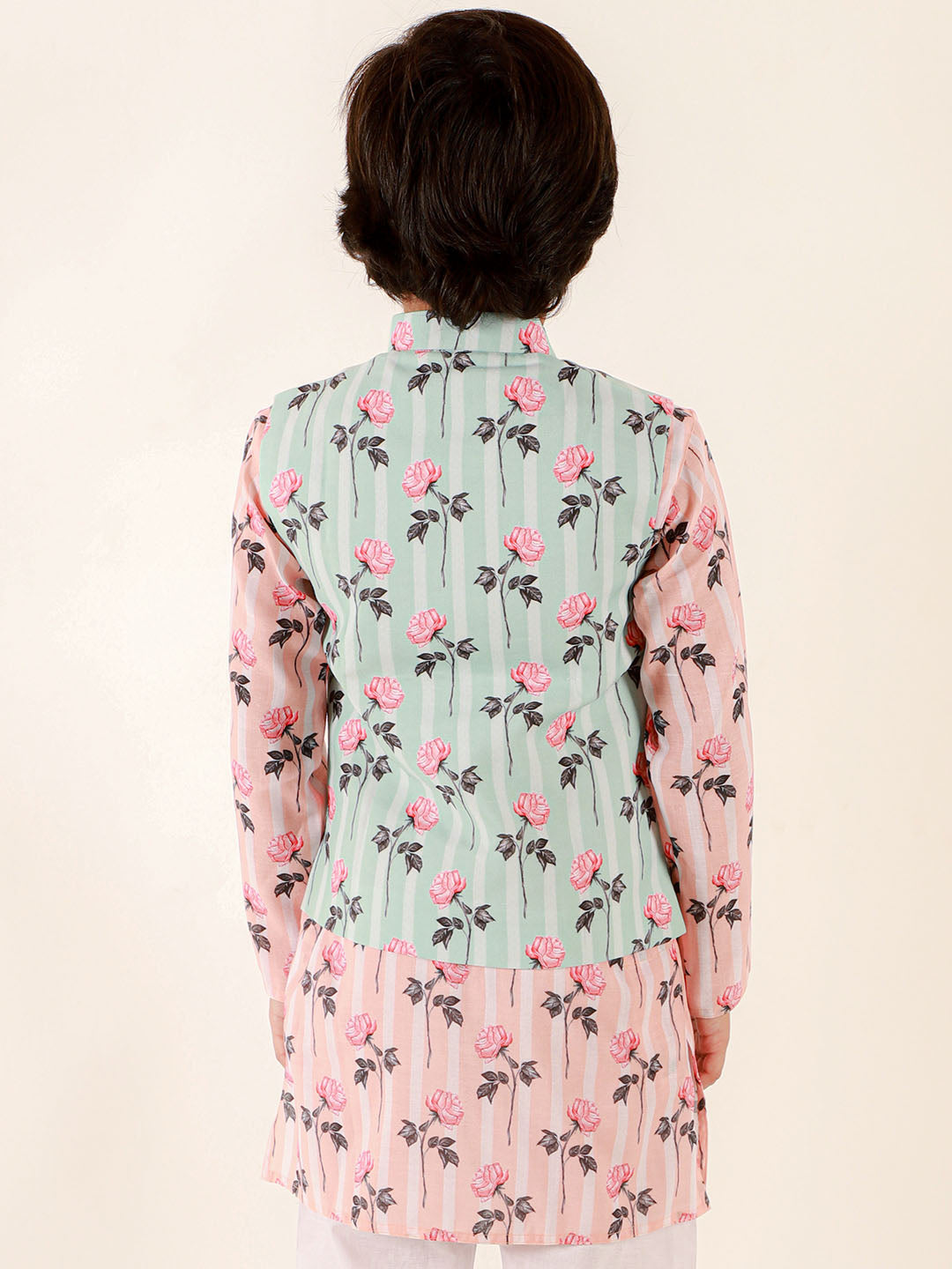 Boy's Peach Floral Printed Nehru Jacket