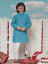 Boy's Aqua Blue Cotton Kurta And Pyjama Set