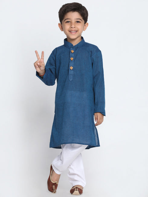 Boy's Blue Cotton Kurta and Pyjama Set