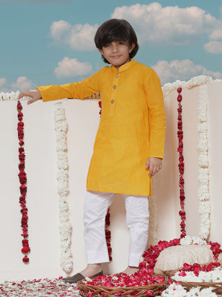 VASTRAMAY Boy's Yellow Cotton Kurta and Pyjama Set