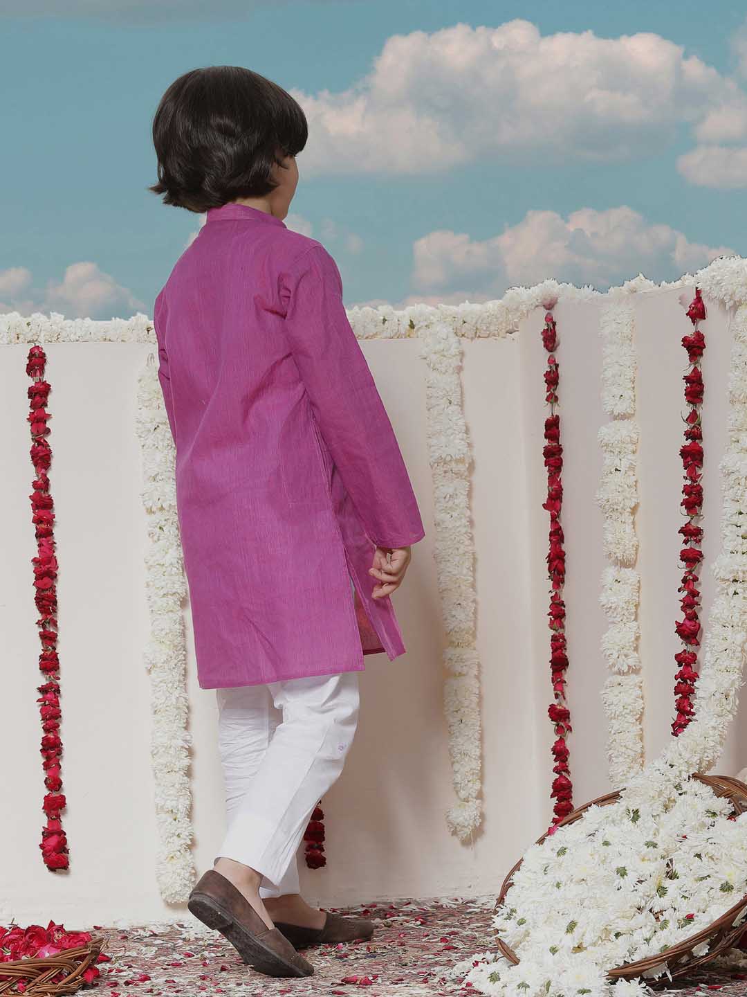 VASTRAMAY Boy's Purple Cotton Kurta and Pyjama Set