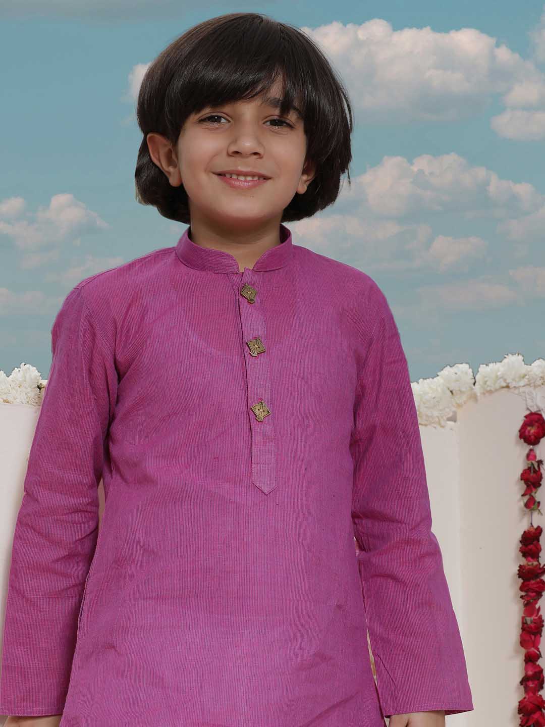 VASTRAMAY Boy's Purple Cotton Kurta and Pyjama Set