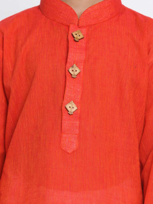 VASTRAMAY Boy's Red Cotton Kurta and Pyjama Set