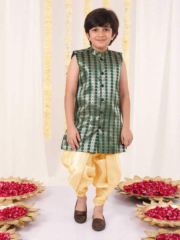 Boy's' Green Brocade Kurta Dhoti Set