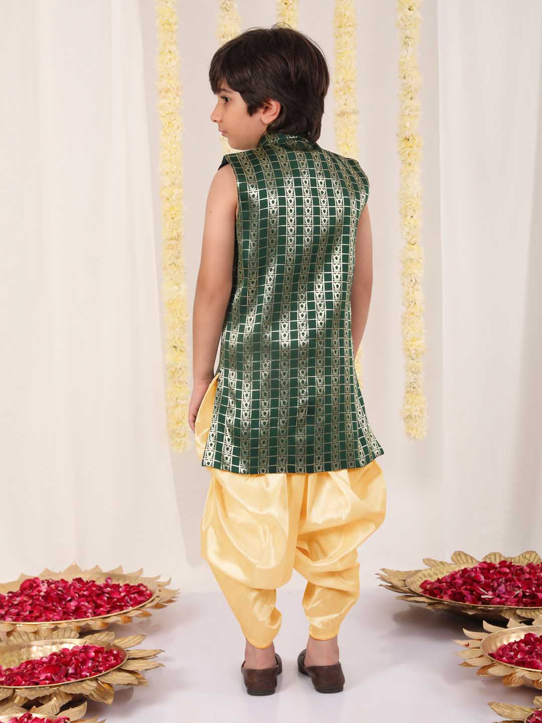 Boy's' Green Brocade Kurta Dhoti Set