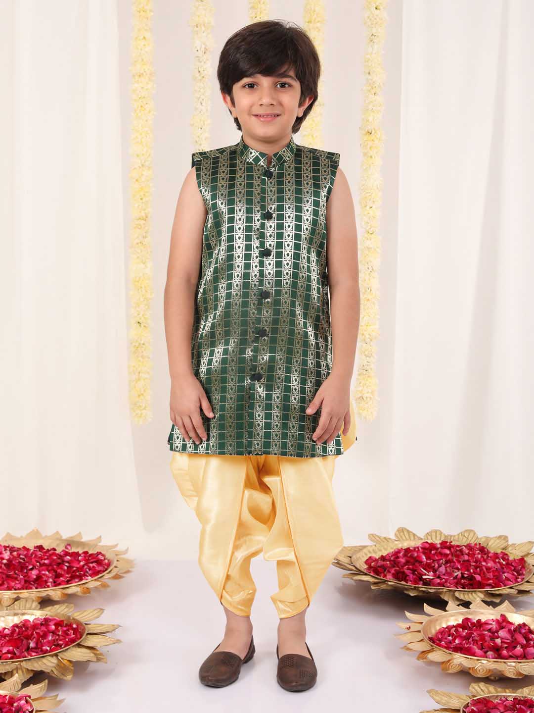 Boy's' Green Brocade Kurta Dhoti Set