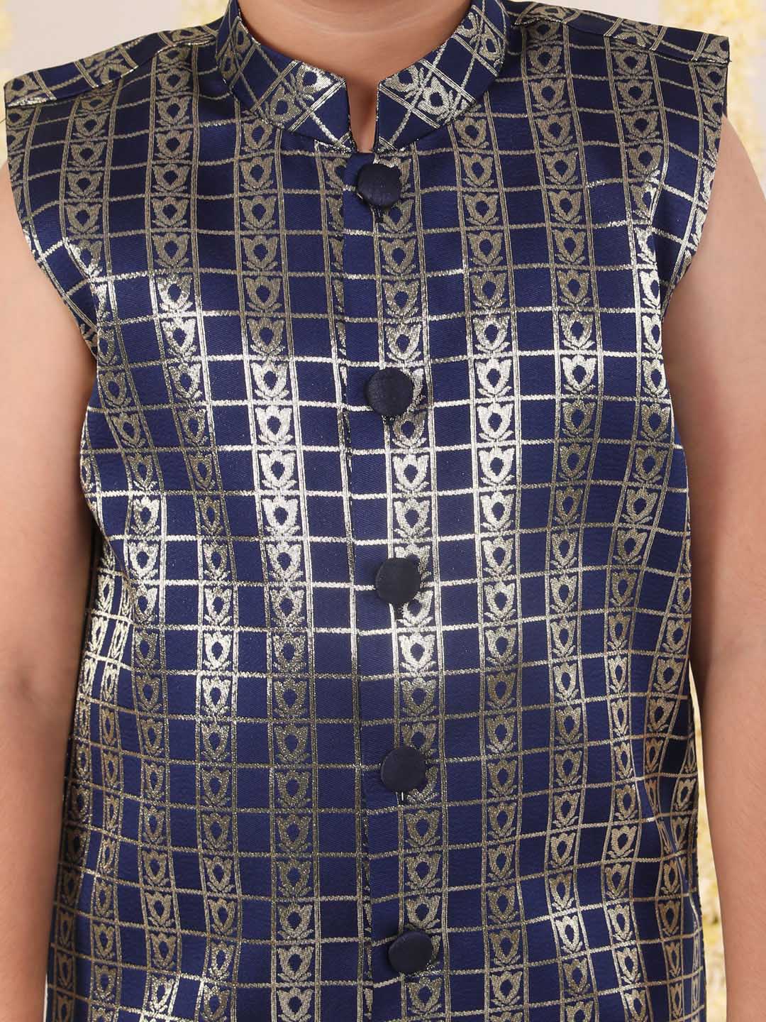 Boy's' Navy Blue Brocade Kurta Dhoti Set