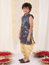 Boy's' Navy Blue Brocade Kurta Dhoti Set