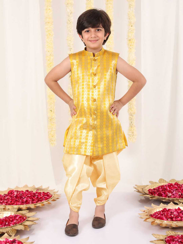 Boy's' Yellow Brocade Kurta Dhoti Set