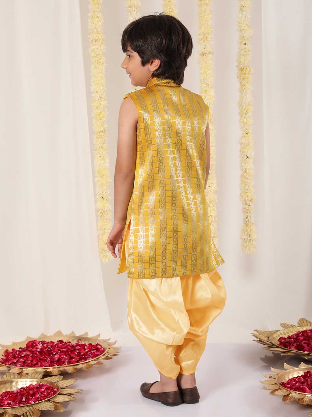 Boy's' Yellow Brocade Kurta Dhoti Set