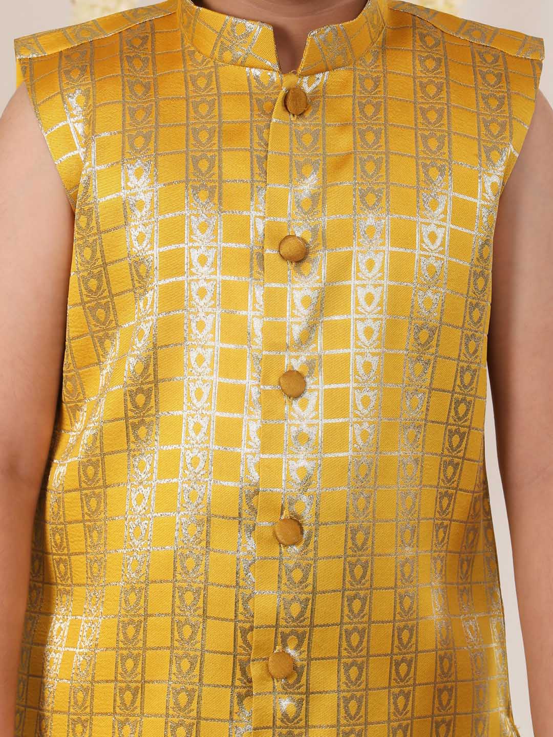 Boy's' Yellow Brocade Kurta Dhoti Set