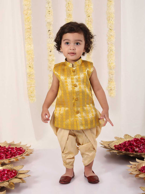 Boy's' Yellow Brocade Kurta Dhoti Set