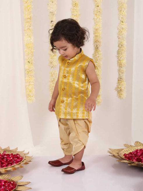 Boy's' Yellow Brocade Kurta Dhoti Set