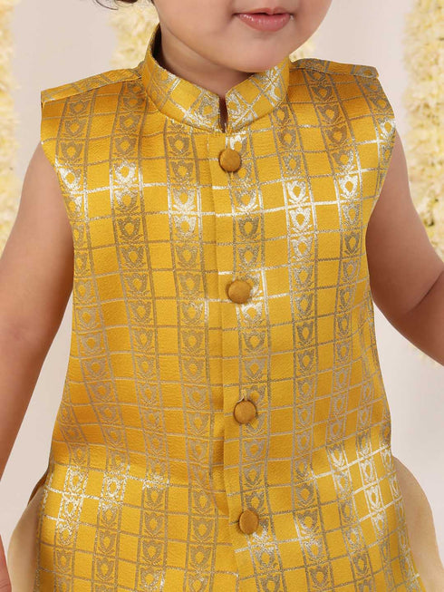 Boy's' Yellow Brocade Kurta Dhoti Set