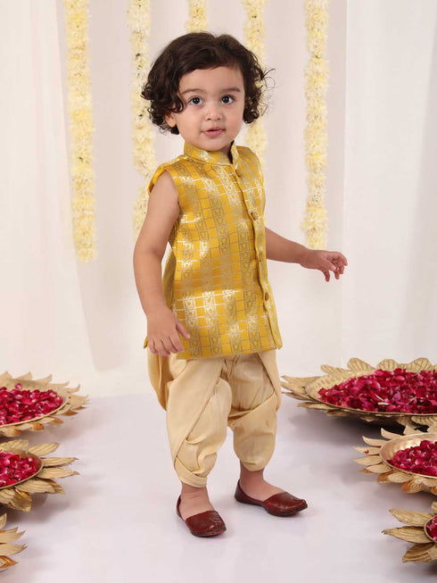 Boy's' Yellow Brocade Kurta Dhoti Set