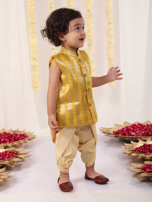 Boy's' Yellow Brocade Kurta Dhoti Set