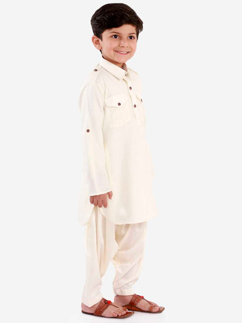 Boy's Cream Cotton Blend Pathani Suit Set