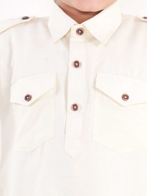Boy's Cream Cotton Blend Pathani Suit Set