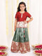 Girl's Maroon And Green Pavda Pattu Lehenga Choli Set