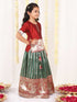 Girl's Maroon And Green Pavda Pattu Lehenga Choli Set