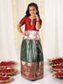 Girl's Maroon And Green Pavda Pattu Lehenga Choli Set