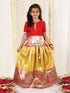 Girl's Maroon And Yellow Pavda Pattu Lehenga Choli Set