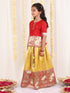 Girl's Maroon And Yellow Pavda Pattu Lehenga Choli Set
