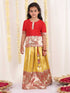 Girl's Maroon And Yellow Pavda Pattu Lehenga Choli Set