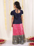Girl's Blue And Pink Pavda Pattu Lehenga Choli Set