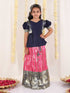 Girl's Blue And Pink Pavda Pattu Lehenga Choli Set