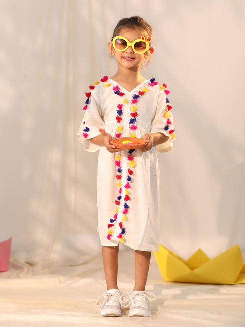 Girl's' Cream Holi Special Dress