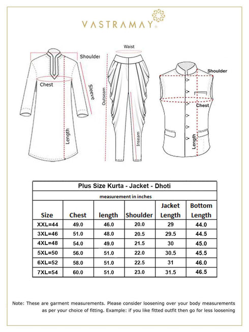 Men's Plus Size Coffee Cotton Blend Jacket With White Kurta And Dhoti Set