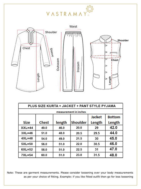 Men's Plus Size Black Ethnic Jacket With Cream Silk Blend Kurta And Pant Style Pyjama Set