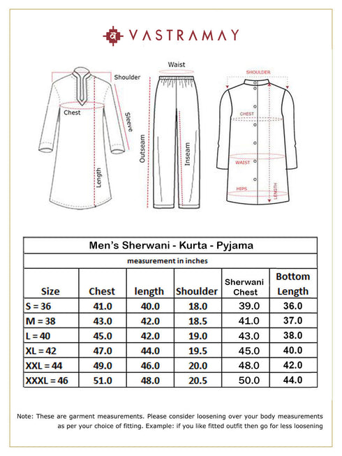 Men's Grey Jaccard Sherwani With Cream Kurta Pant Set