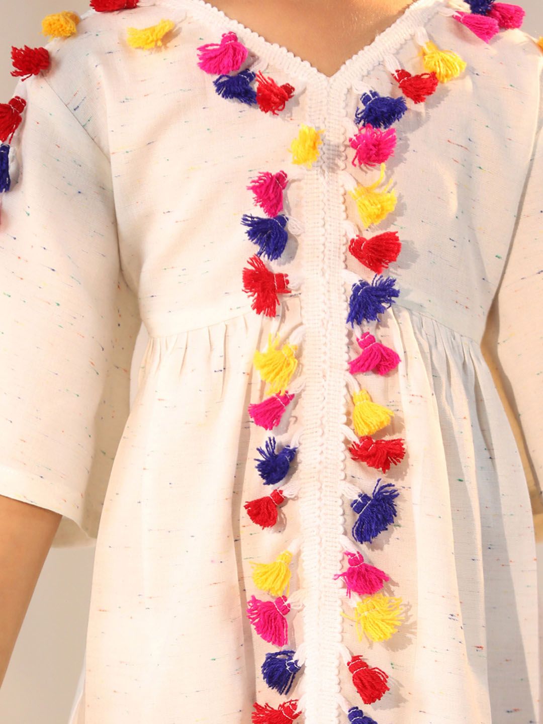 Girl's' Cream Holi Special Dress