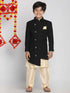Boy's Black Indo Western Jacket With Kurta And Pyjama Set