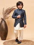 Boy's Grey Indo Western Jacket With Cream Kurta And Pyjama Set