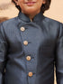 Boy's Grey Indo Western Jacket With Cream Kurta And Pyjama Set