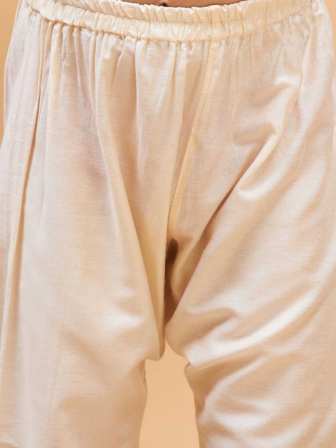 Boy's Grey Indo Western Jacket With Cream Kurta And Pyjama Set