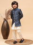 Boy's Grey Indo Western Jacket With Cream Kurta And Pyjama Set