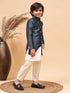 Boy's Grey Indo Western Jacket With Cream Kurta And Pyjama Set