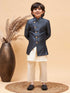 Boy's Grey Indo Western Jacket With Cream Kurta And Pyjama Set