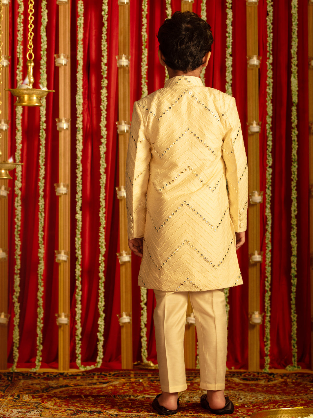 Boy's' Cream And Cream Ethnic Mirror Combo Set