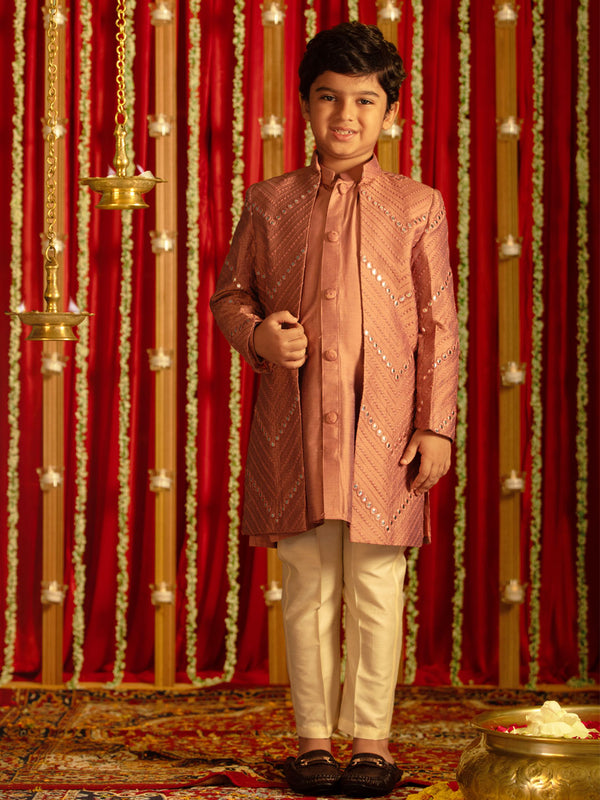 Boy's' Onion Pink And Cream Ethnic Mirror Combo Set