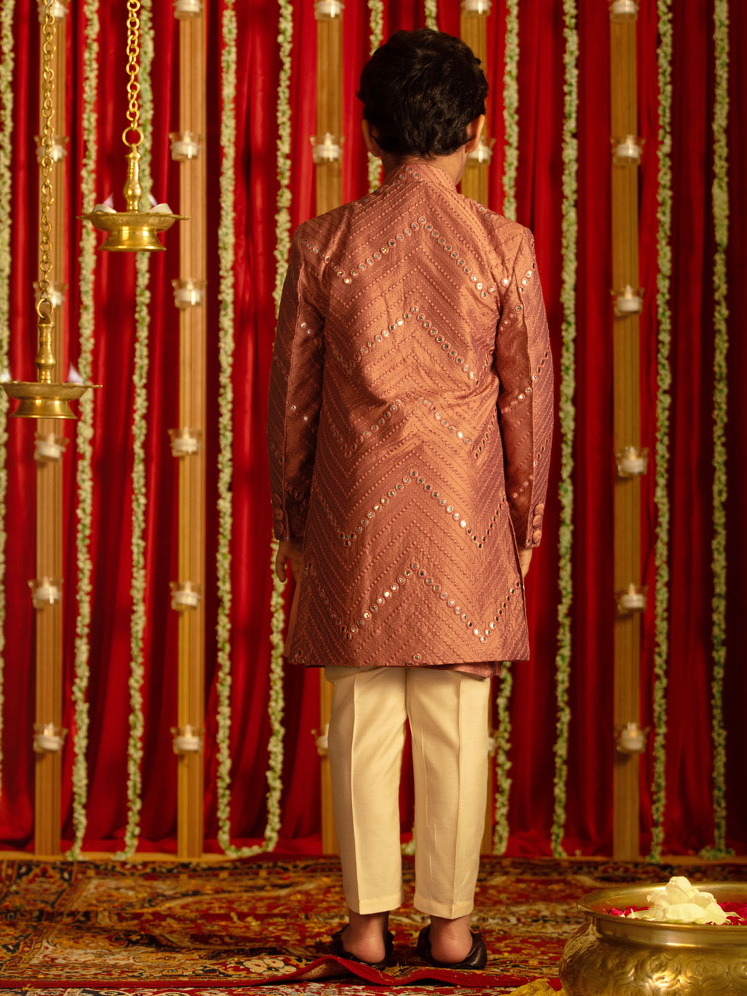 Boy's' Onion Pink And Cream Ethnic Mirror Combo Set