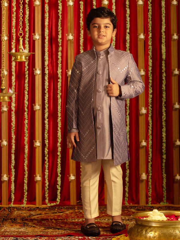 Boy's' Purple And Cream Ethnic Mirror Combo Set