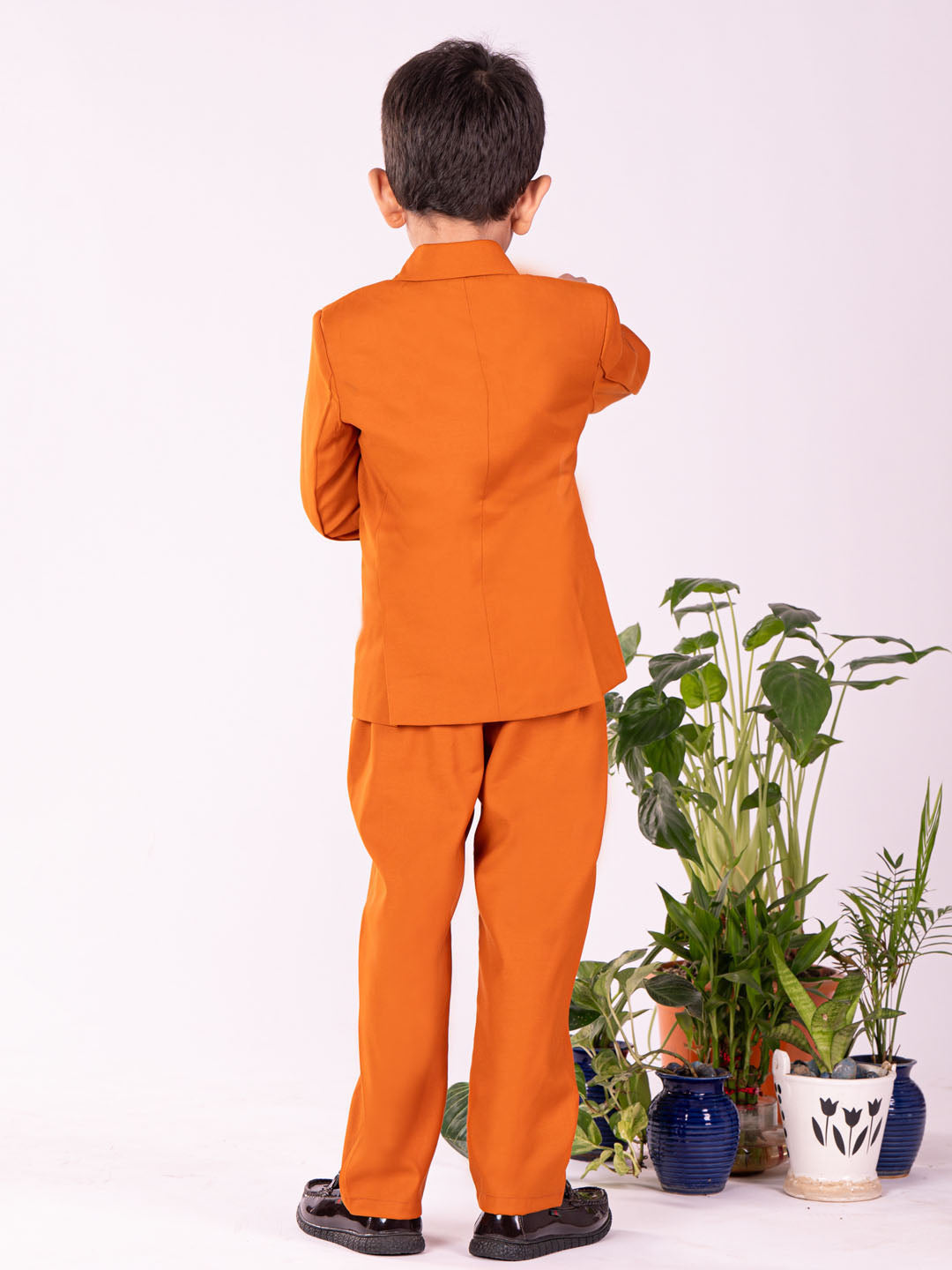 Boy's' White And Orange Shirt Blazer And Pant