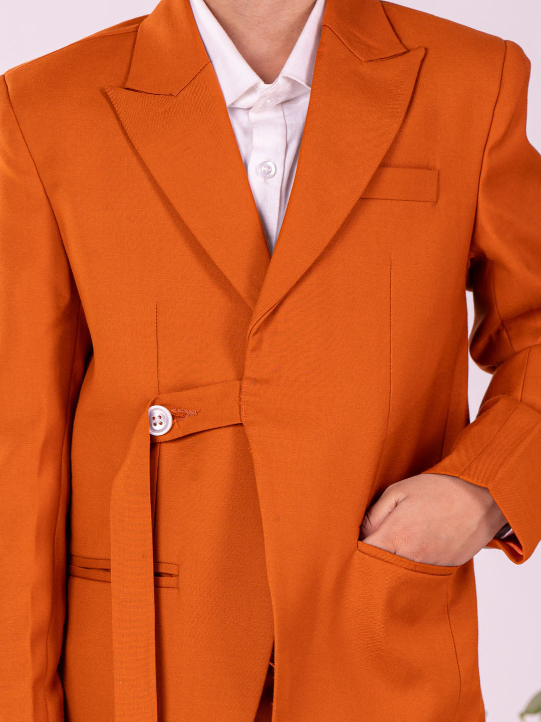 Boy's' White And Orange Shirt Blazer And Pant