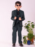 Boy's' Black And Green Shirt Blazer Waist Coat And Pant