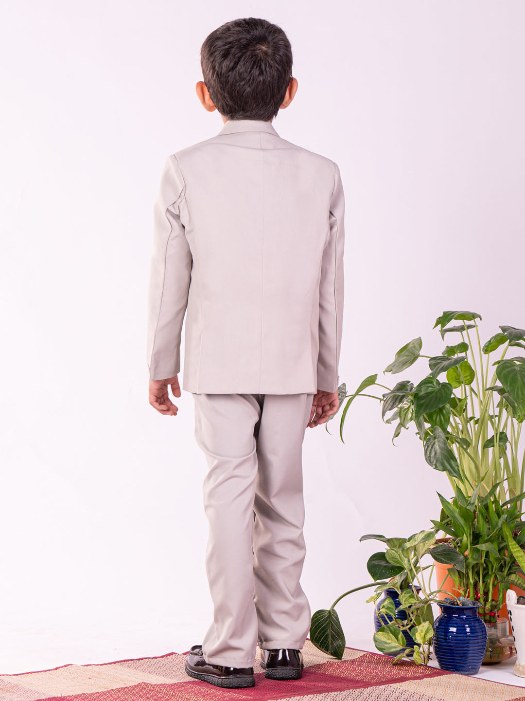 Boy's' White And Gray Shirt Blazer Waist Coat And Pant